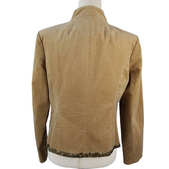 Michael Kors Brown Tan Lined Brushed Faux Suede Jacket Sequin Embellished 12 P - Picture 3 of 5